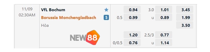 Soi Kèo VfL Bochum vs Borussia Monchengladbach: 2h30 9/11 Bundesliga 2 Tỷ lệ keo Bochum vs Borussia Monchengladbach